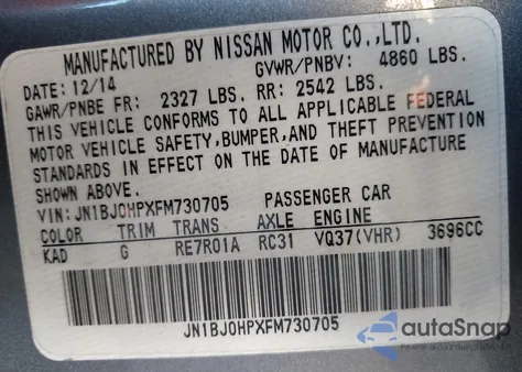 2015 Infiniti Qx50 Journey z USA, uszkodzony, nr VIN JN1BJ0HPXFM730705